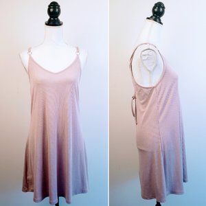 TOPSHOP Tank Mini Dress, Light Pink Polyester Sleeveless Ribbed Lace Up Back, 8